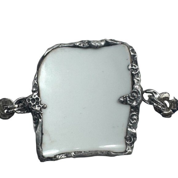 Blue Willow Nutcracker China Leather Bracelet With Silver Blend Bezel Artisanal - Picture 10 of 17